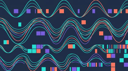 Abstract vector art representing synthetic data streams, generative search indexing, and internet packet waves