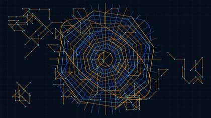 Abstract geometric vector graphic depicting local business website citations and geospatial nodes in AI answers