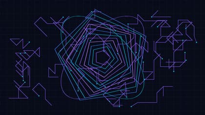 Abstract geometric vector artwork representing agentic code execution trees and compiler nodes