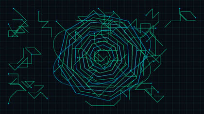 Abstract geometric vector graphic of local workstation tensor cores and offline agent pipelines