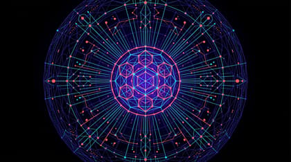 Abstract geometric vector artwork representing the planetary neural core of the internet and machine intelligence