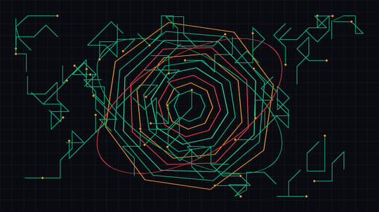 Abstract geometric vector pattern of cybersecurity gating matrices and reasoning nodes