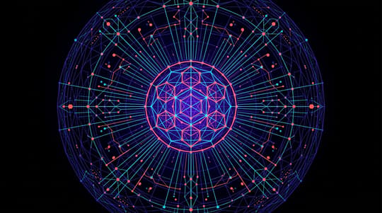 Abstract geometric vector artwork representing the planetary neural core of the internet and machine intelligence